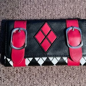 Black and Red Wallet with Diamond Pattern